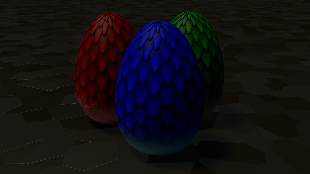 RENDER of 3 colored Dragon Eggs